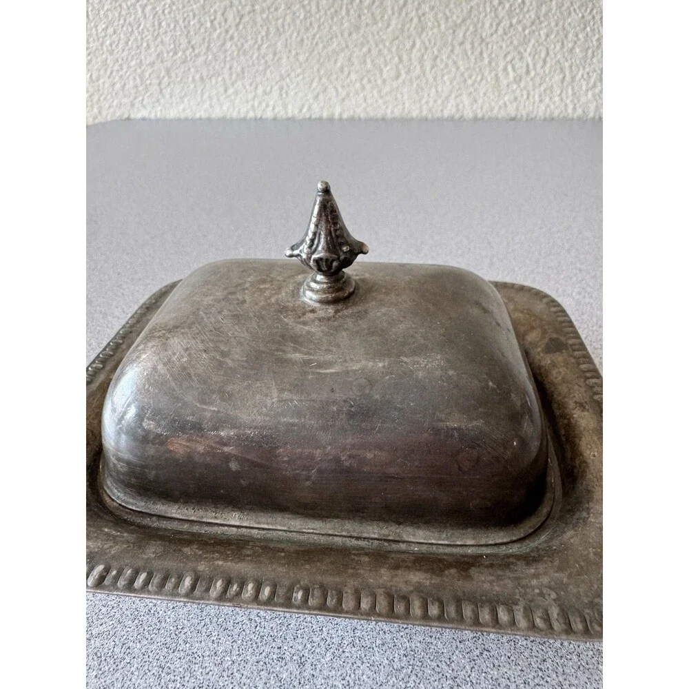Vintage Silverplate Footed Butter Dish w/ Glass Insert Covered Butter Server 6”